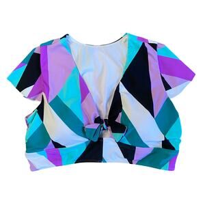 Torrid Wireless Flutter Sleeve Bikini Top Sz 3 Purple Black Giant Geo NWT